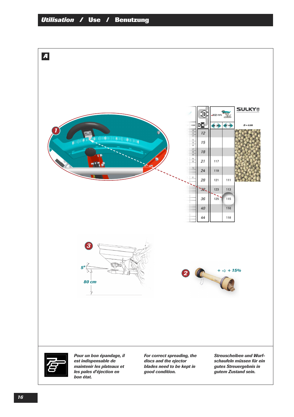 Utilisation / use / benutzung | Sulky Justax User Manual | Page 16 / 25