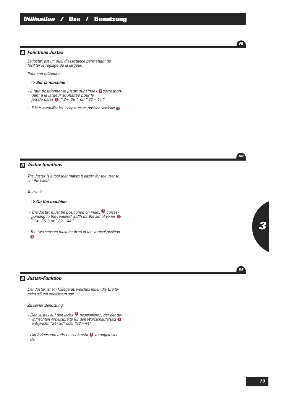 Utilisation / use / benutzung | Sulky Justax User Manual | Page 19 / 25