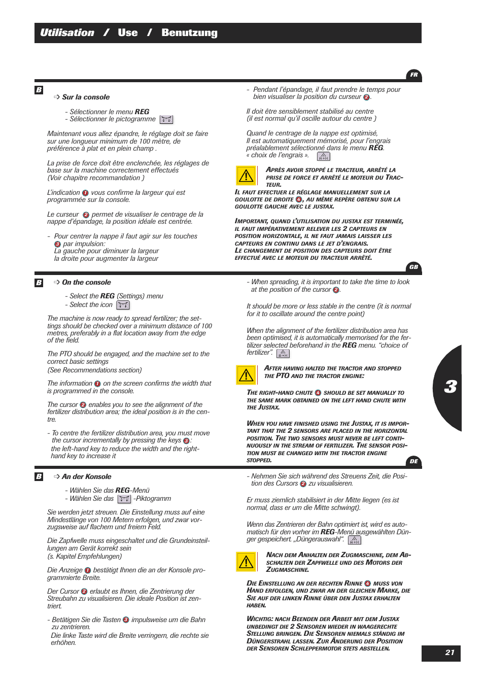 Utilisation / use / benutzung | Sulky Justax User Manual | Page 21 / 25