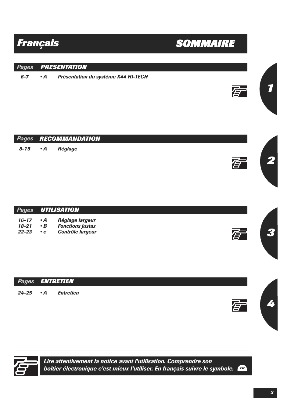 Sommaire français | Sulky Justax User Manual | Page 3 / 25