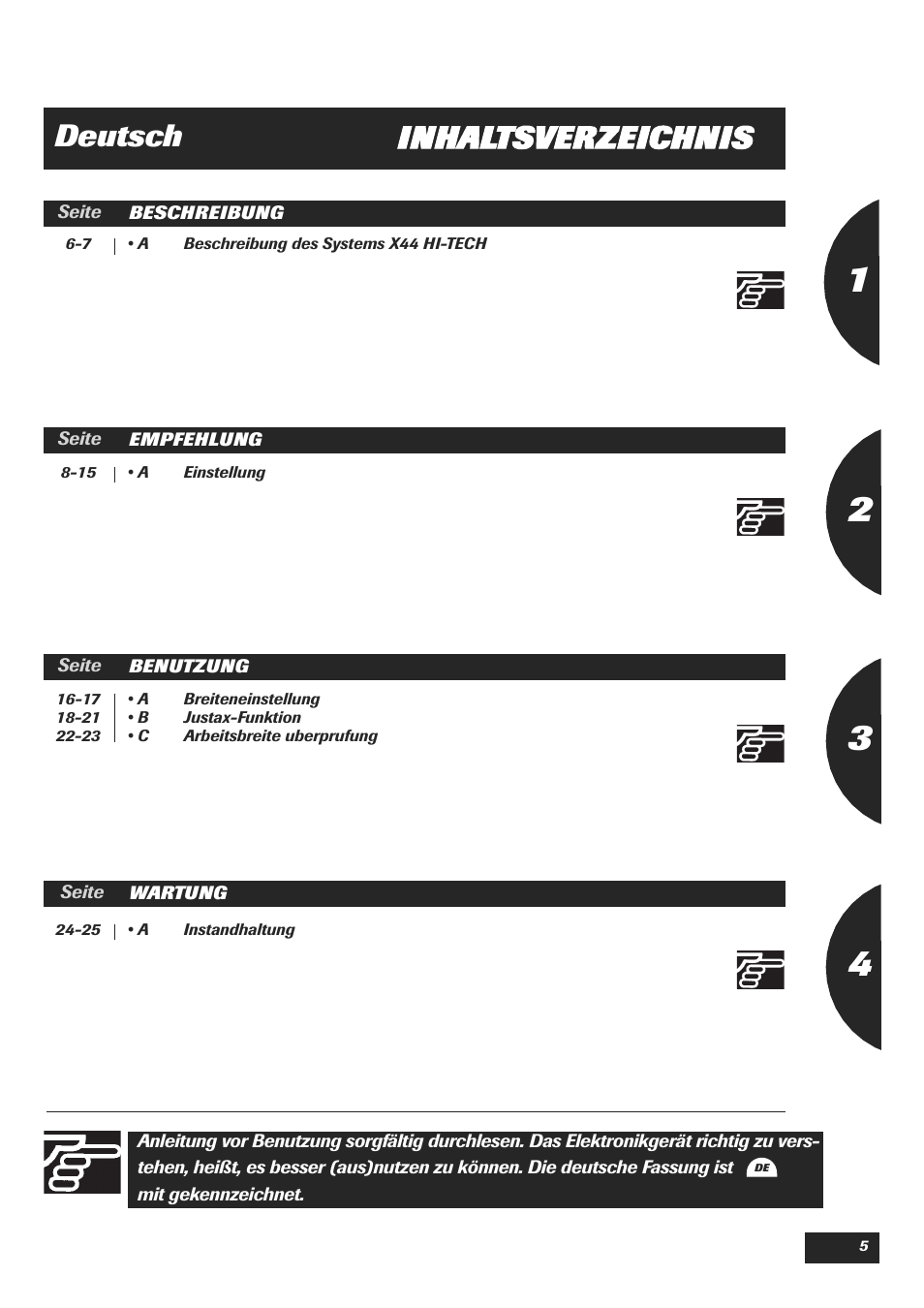 Inhaltsverzeichnis deutsch | Sulky Justax User Manual | Page 5 / 25