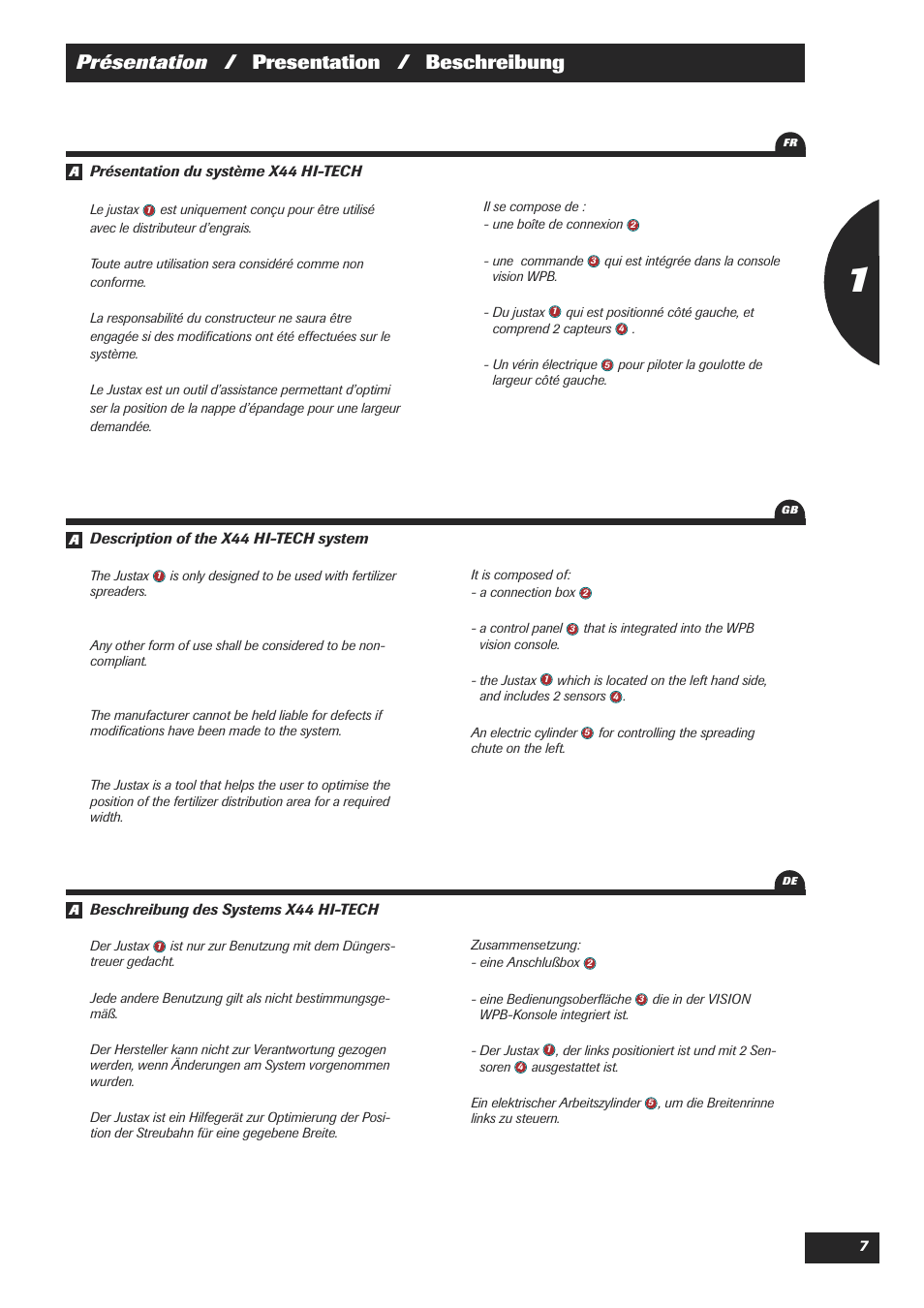 Présentation / presentation / beschreibung | Sulky Justax User Manual | Page 7 / 25