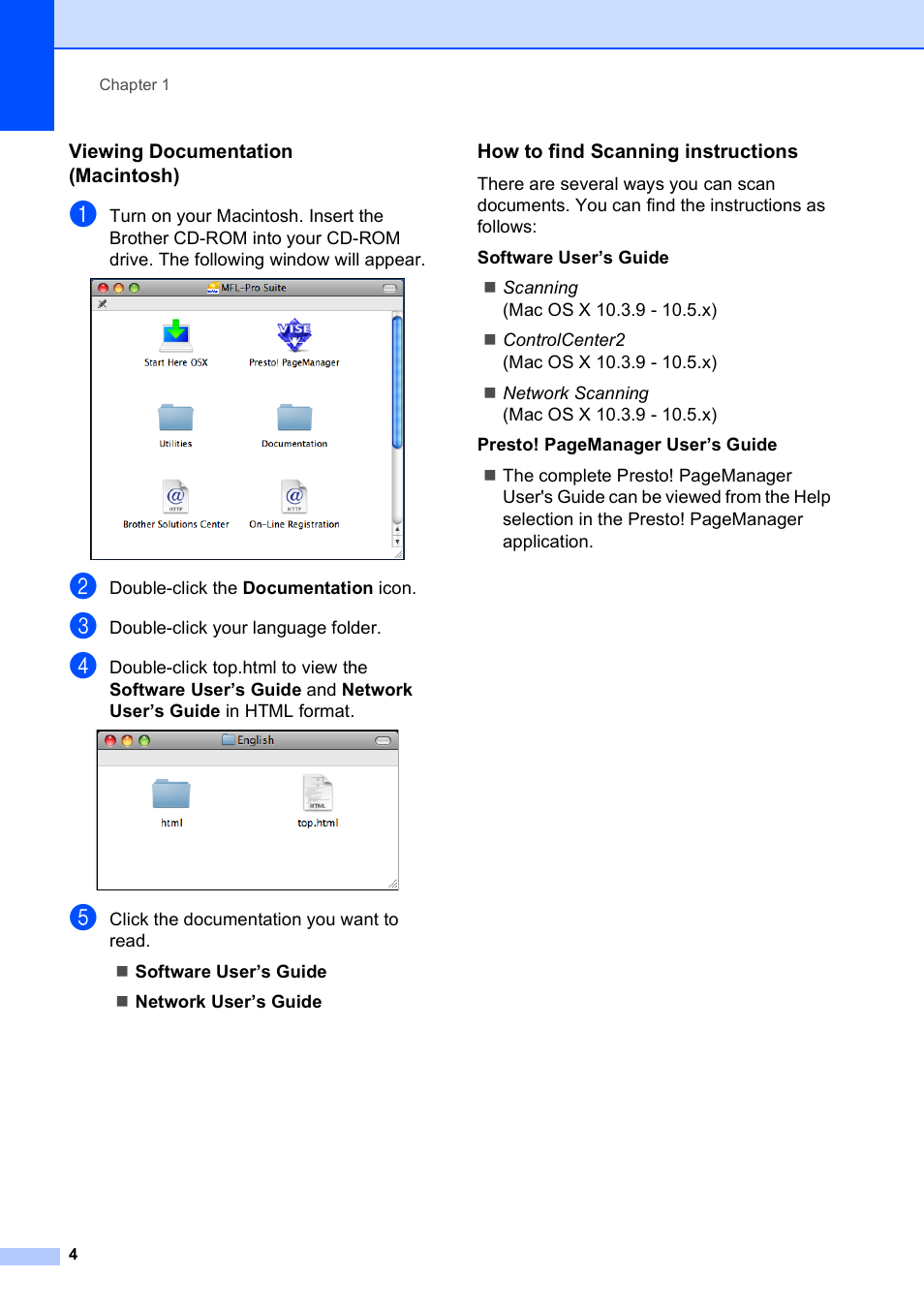 Viewing documentation (macintosh), How to find scanning instructions | Brother DCP-395CN User Manual | Page 12 / 130