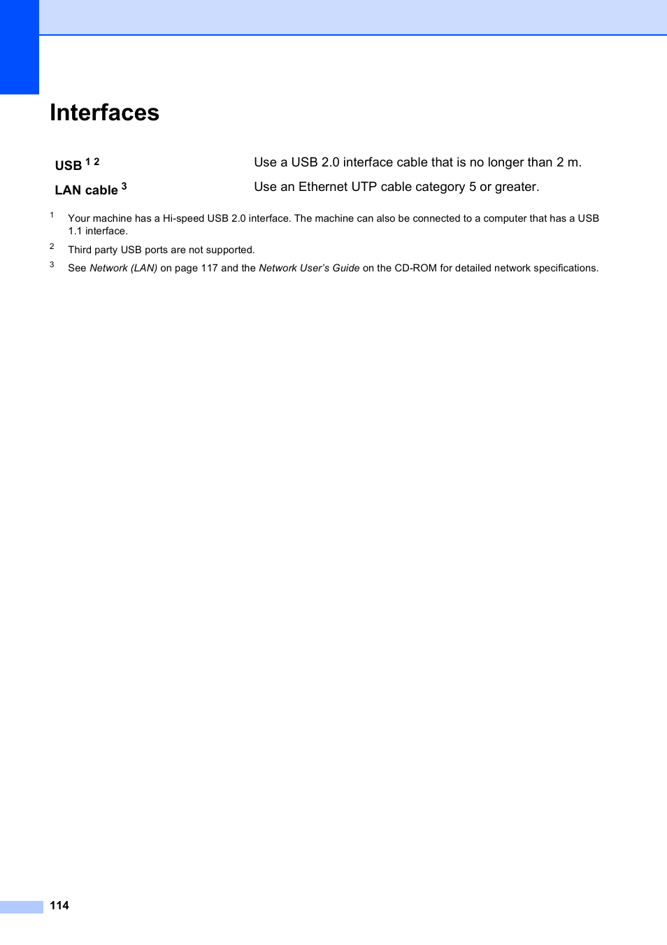 Interfaces | Brother DCP-395CN User Manual | Page 122 / 130