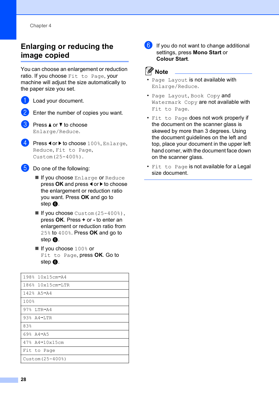 Enlarging or reducing the image copied | Brother DCP-395CN User Manual | Page 36 / 130