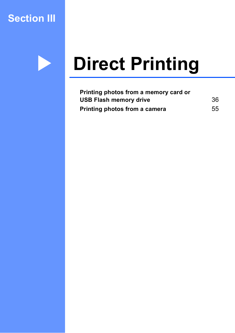 Section iii: direct printing, Section iii direct printing, Direct printing | Brother DCP-395CN User Manual | Page 43 / 130