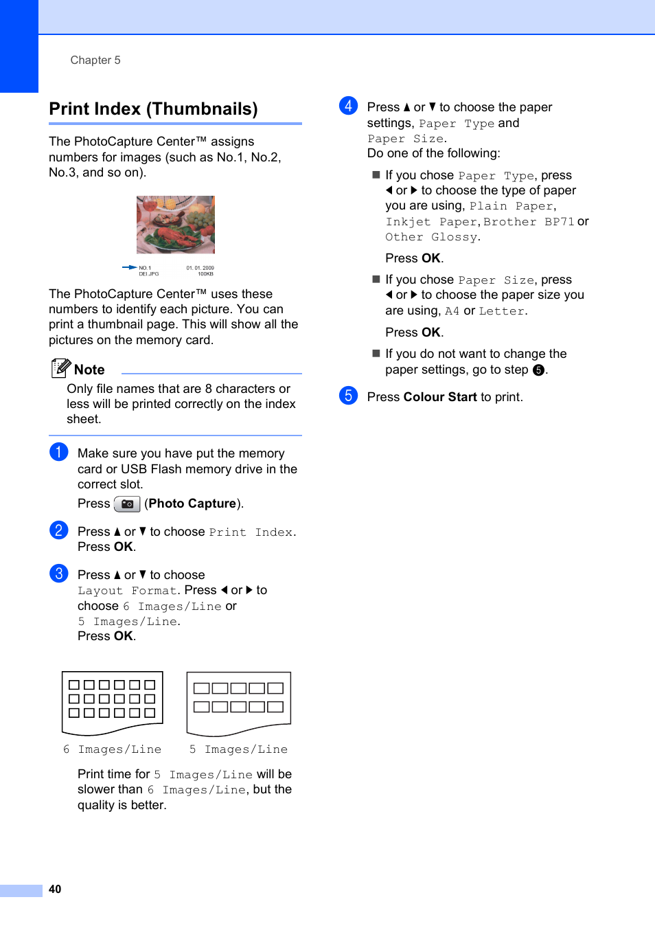 Print index (thumbnails) | Brother DCP-395CN User Manual | Page 48 / 130