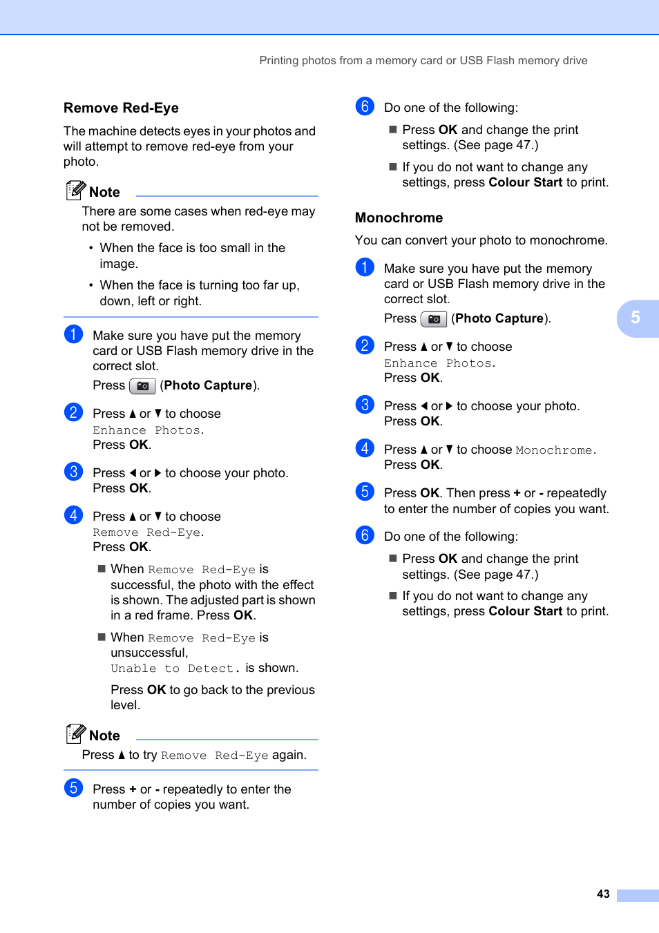 Remove red-eye, Monochrome | Brother DCP-395CN User Manual | Page 51 / 130
