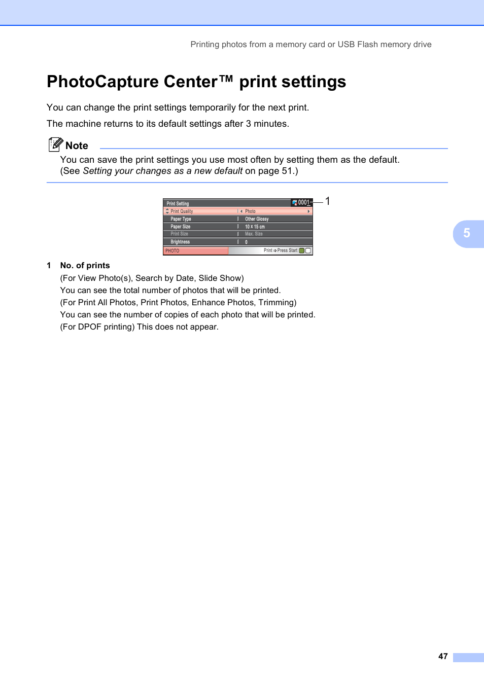 Photocapture center™ print settings | Brother DCP-395CN User Manual | Page 55 / 130