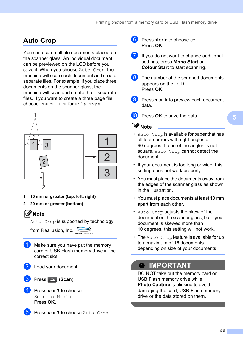 Auto crop, Important, 5auto crop | Brother DCP-395CN User Manual | Page 61 / 130