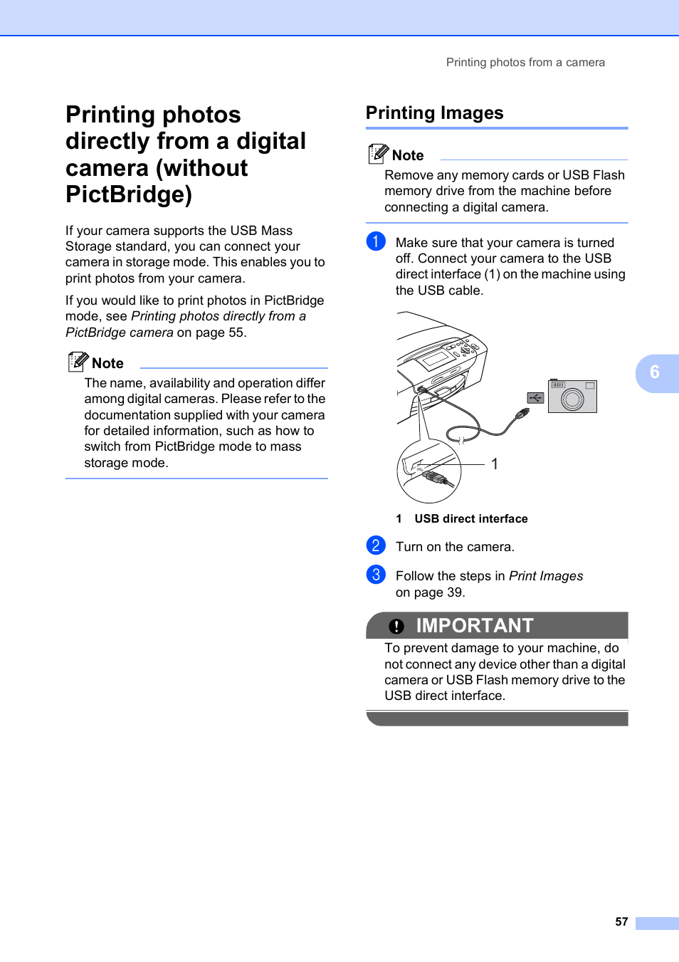 Printing images, Important | Brother DCP-395CN User Manual | Page 65 / 130