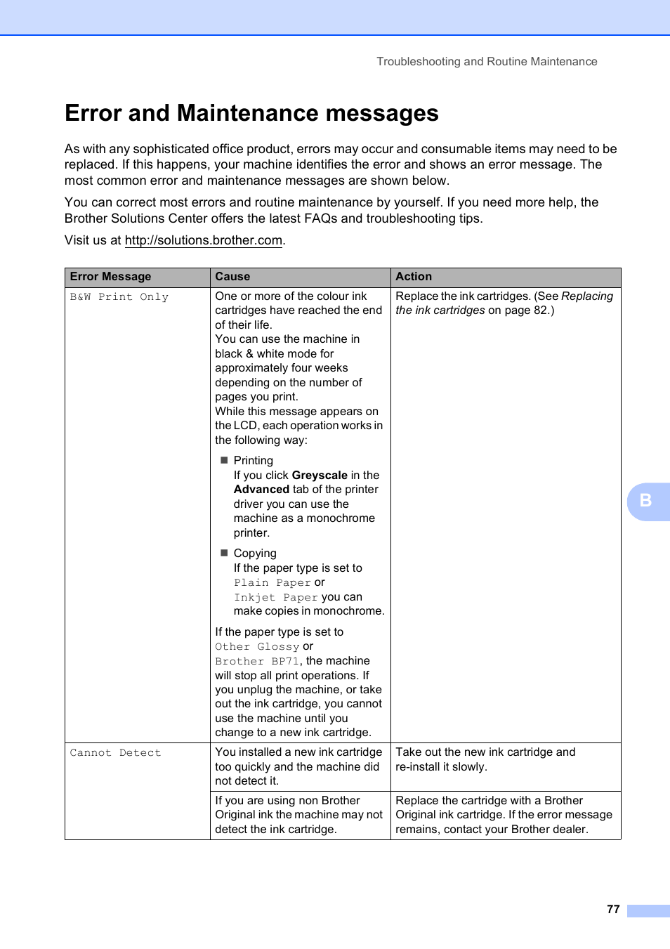 Error and maintenance messages | Brother DCP-395CN User Manual | Page 85 / 130