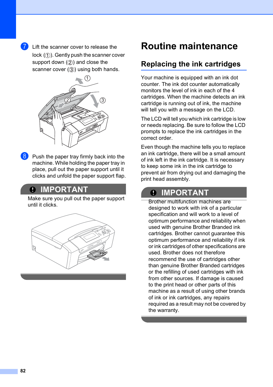 Routine maintenance, Replacing the ink cartridges, Important | Brother DCP-395CN User Manual | Page 90 / 130