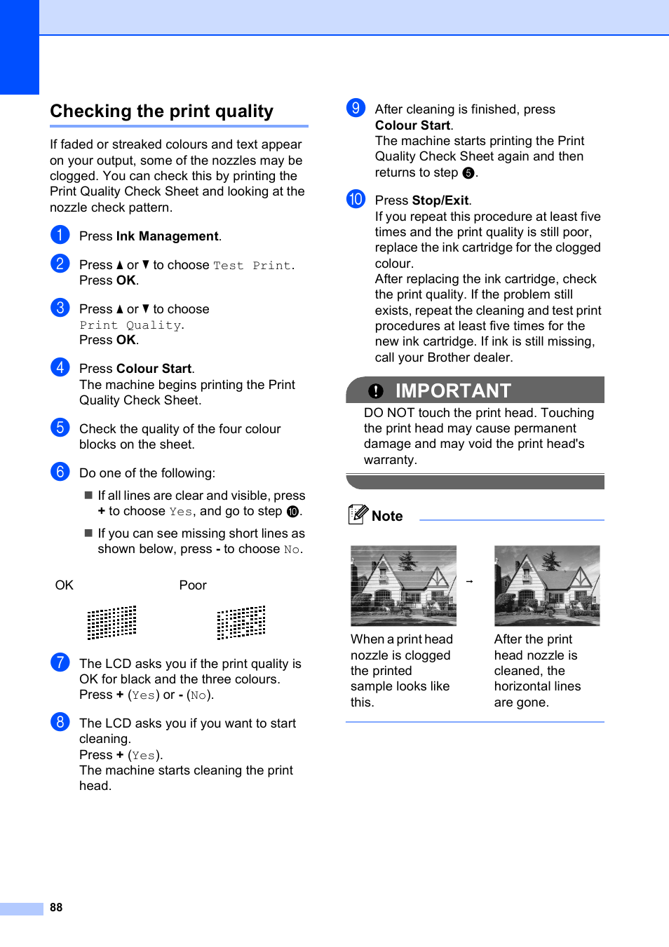 Checking the print quality, Important | Brother DCP-395CN User Manual | Page 96 / 130