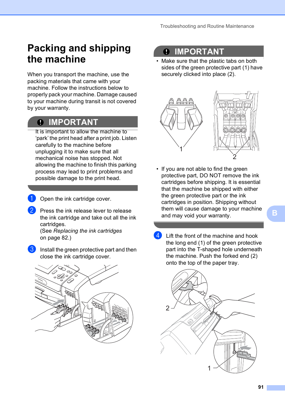 Packing and shipping the machine, Important | Brother DCP-395CN User Manual | Page 99 / 130