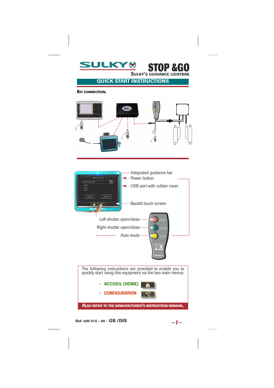 Sulky Stop & Go with guidance lightbar User Manual | 7 pages