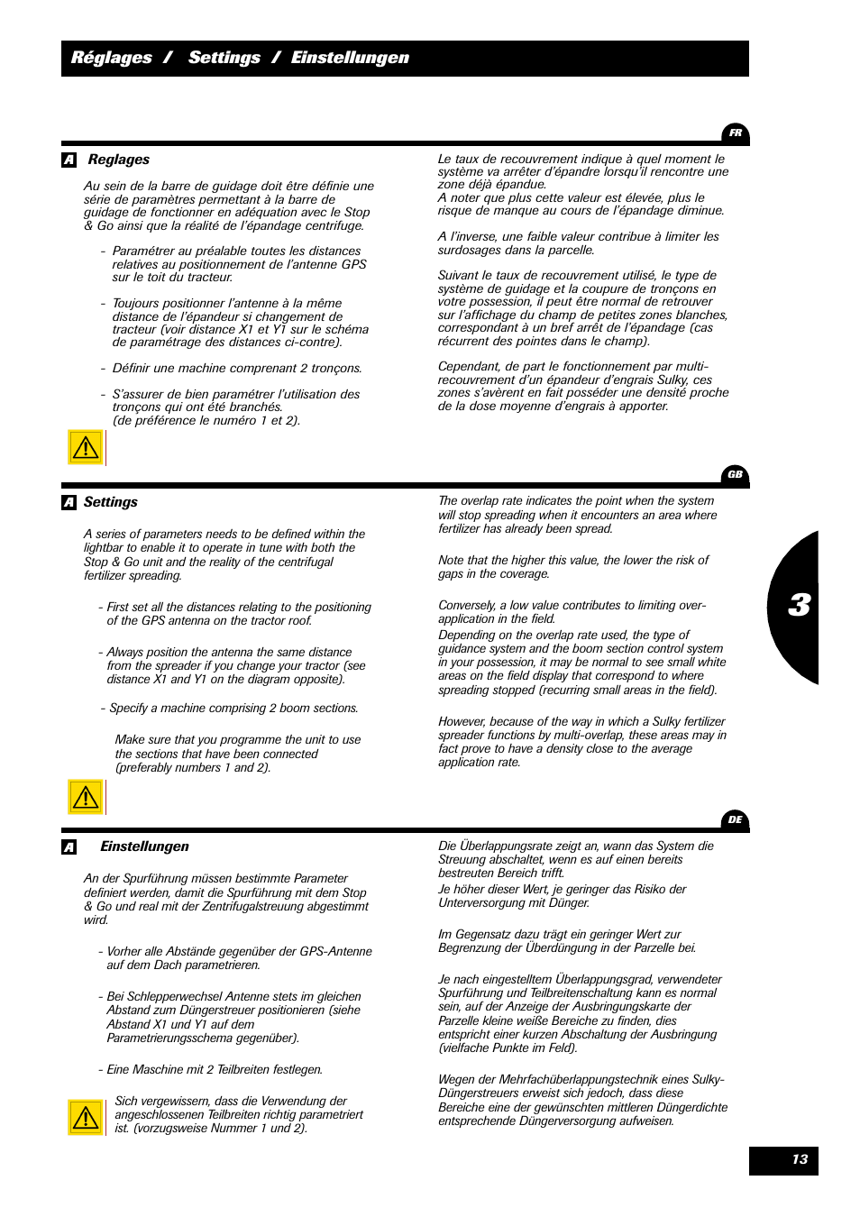 Réglages / settings / einstellungen | Sulky STOP & GO User Manual | Page 13 / 29
