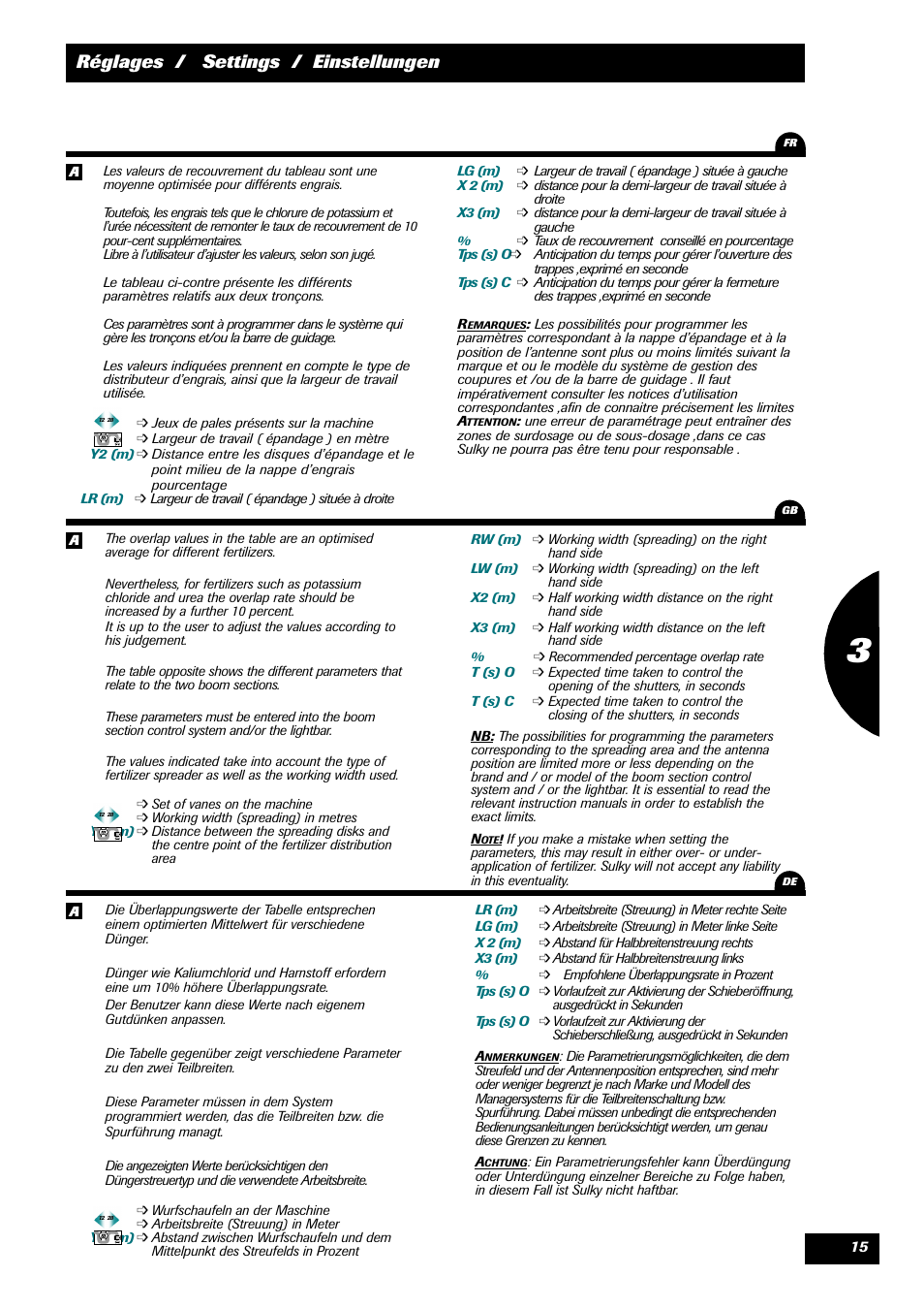Réglages / settings / einstellungen | Sulky STOP & GO User Manual | Page 15 / 29