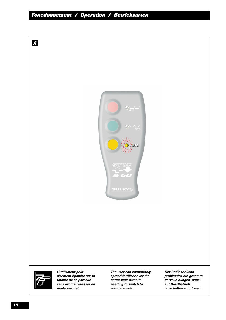 Fonctionnement / operation / betriebsarten | Sulky STOP & GO User Manual | Page 18 / 29