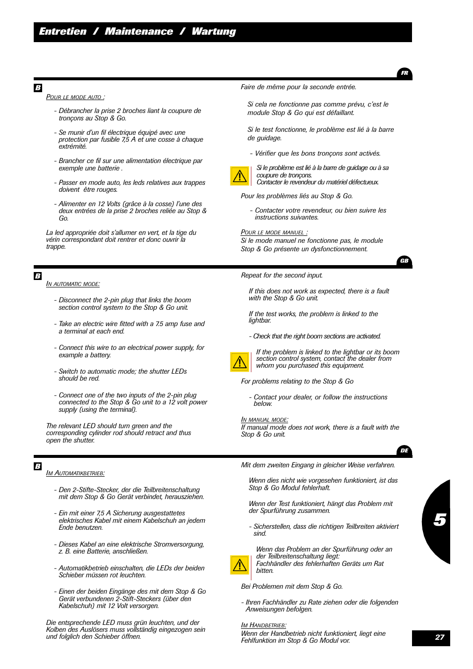 Entretien / maintenance / wartung | Sulky STOP & GO User Manual | Page 27 / 29