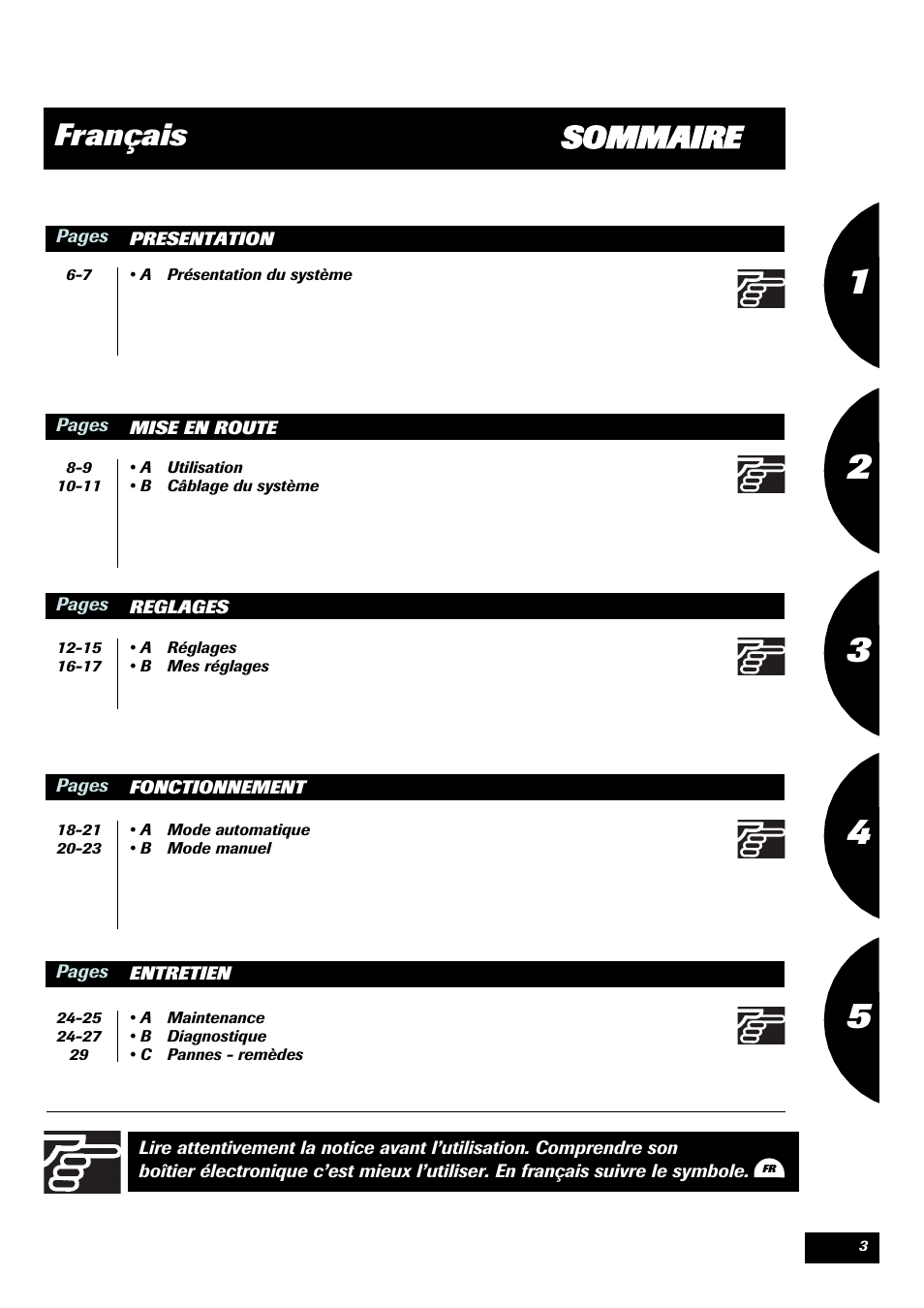 Sommaire français | Sulky STOP & GO User Manual | Page 3 / 29