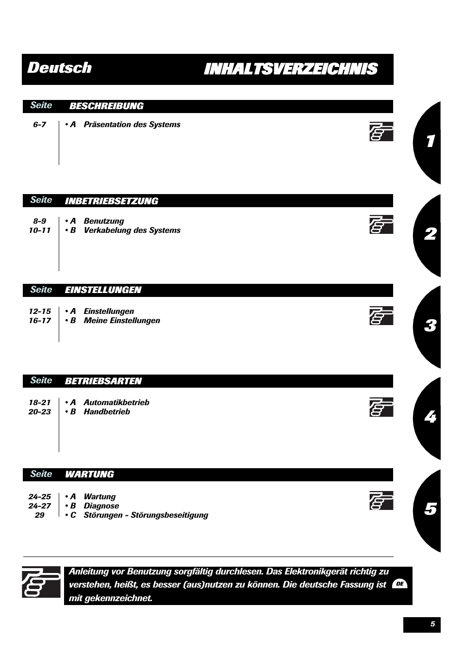 Inhaltsverzeichnis deutsch | Sulky STOP & GO User Manual | Page 5 / 29