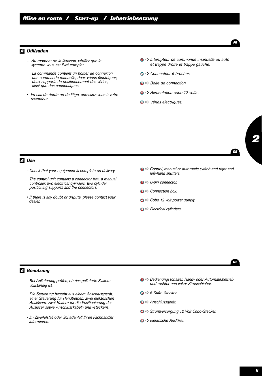 Mise en route, Start-up, Inbetriebsetzung | Sulky STOP & GO User Manual | Page 9 / 29