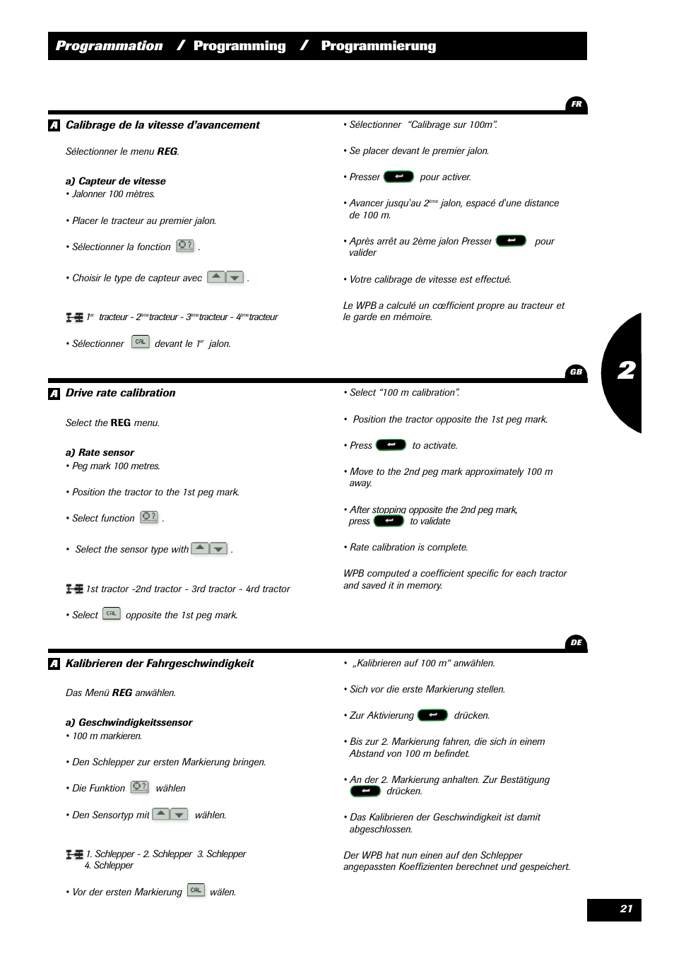 Programmation, Programming, Programmierung 1 | Sulky VISION 2 WPB User Manual | Page 21 / 81