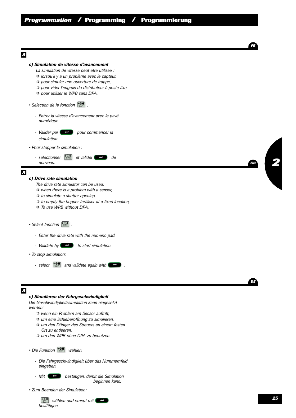 Programmation, Programming, Programmierung | Sulky VISION 2 WPB User Manual | Page 25 / 81