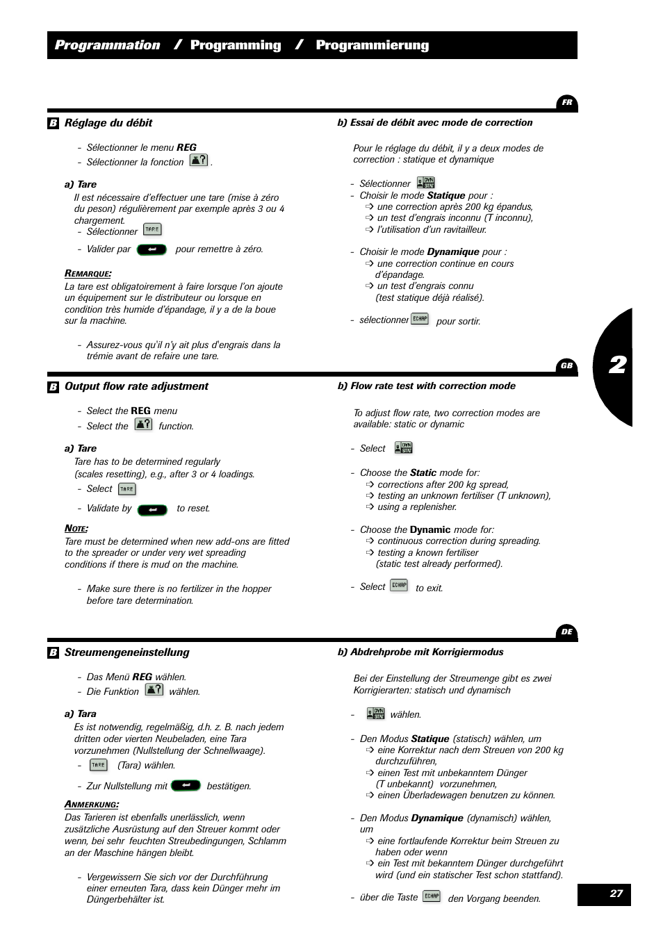 Programmation, Programming, Programmierung | Sulky VISION 2 WPB User Manual | Page 27 / 81
