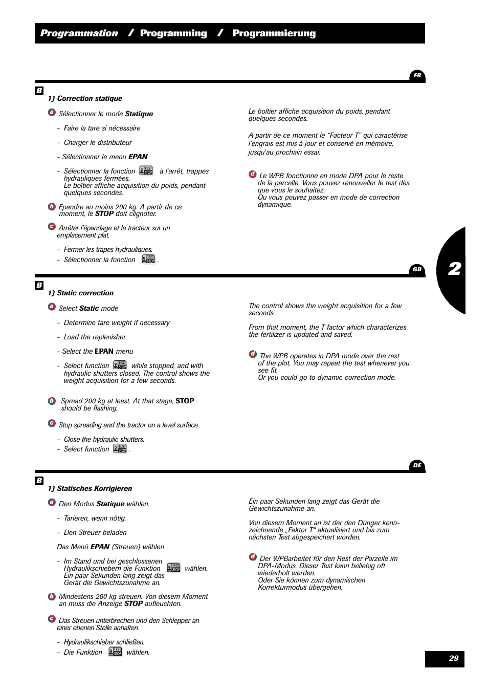 Programmation, Programming, Programmierung | Sulky VISION 2 WPB User Manual | Page 29 / 81