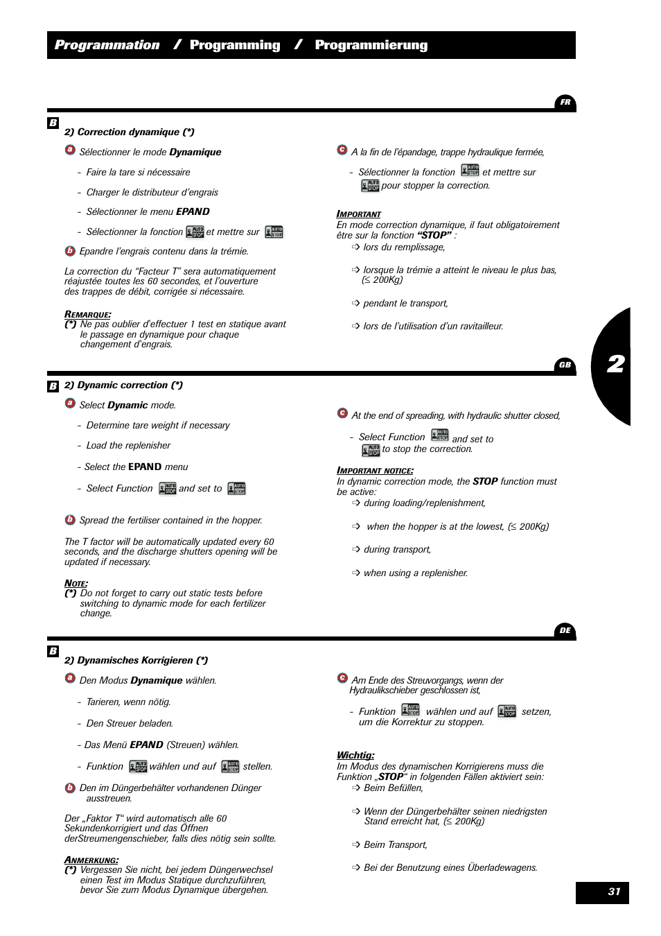 Programmation, Programming, Programmierung | Sulky VISION 2 WPB User Manual | Page 31 / 81