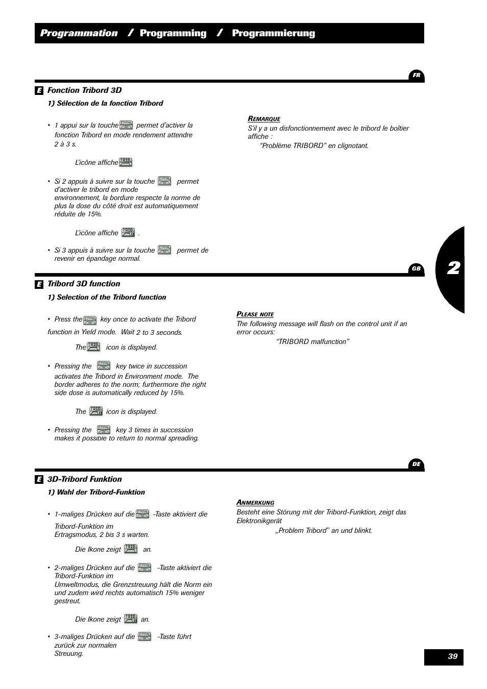 Programmation, Programming, Programmierung | Sulky VISION 2 WPB User Manual | Page 39 / 81