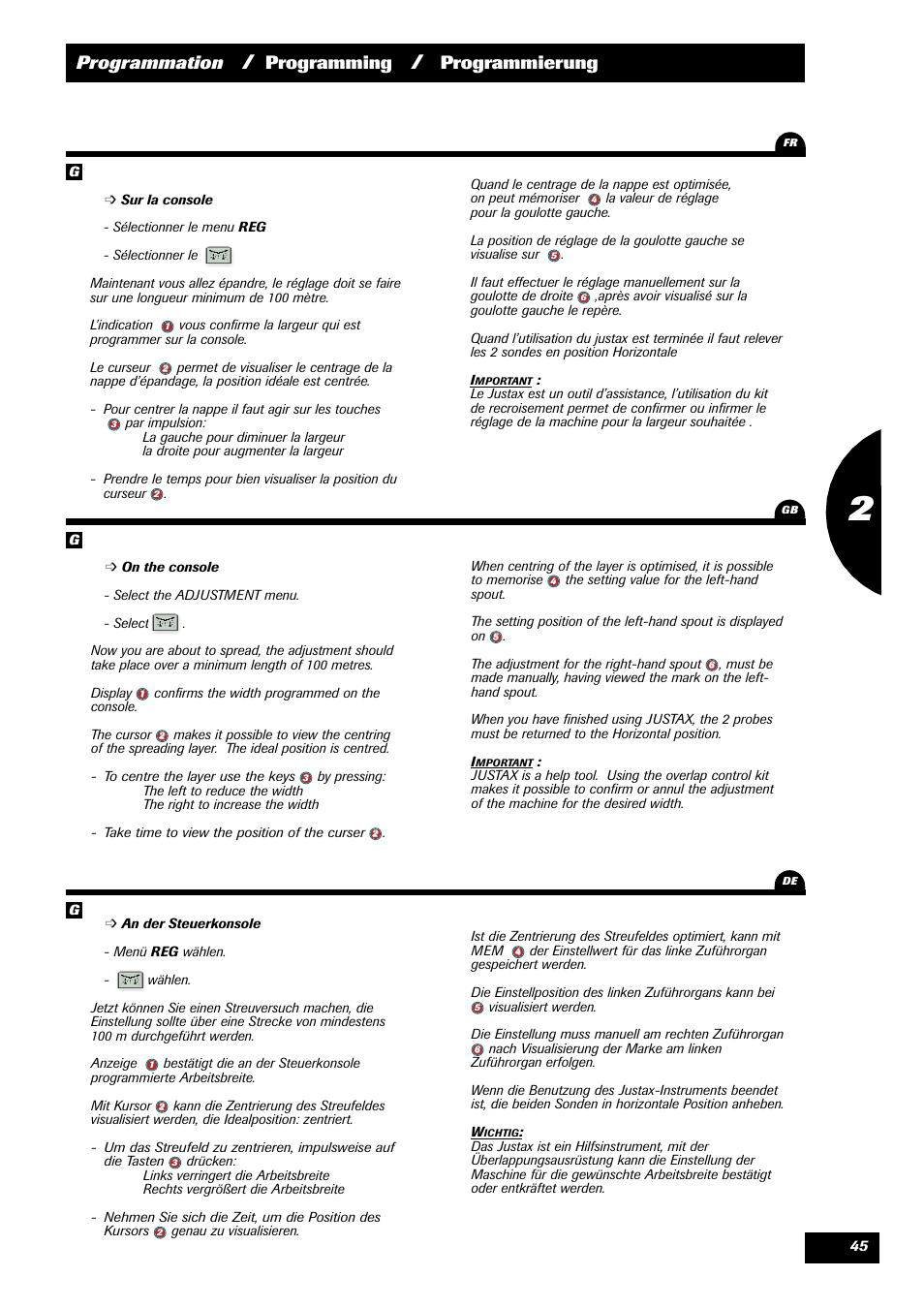 Programmation, Programming, Programmierung | Sulky VISION 2 WPB User Manual | Page 45 / 81