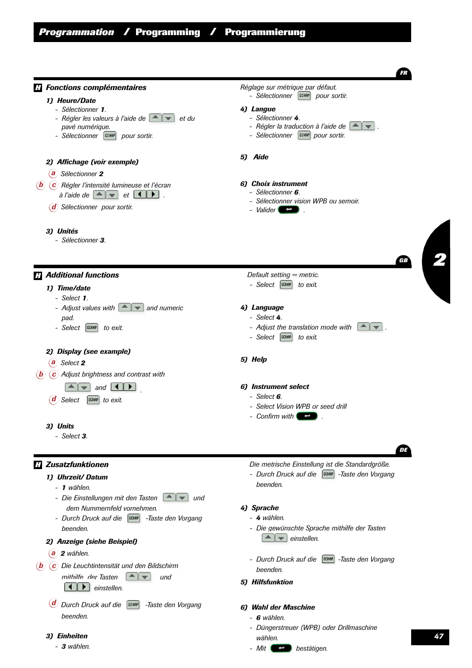 Programmation, Programming, Programmierung | Sulky VISION 2 WPB User Manual | Page 47 / 81