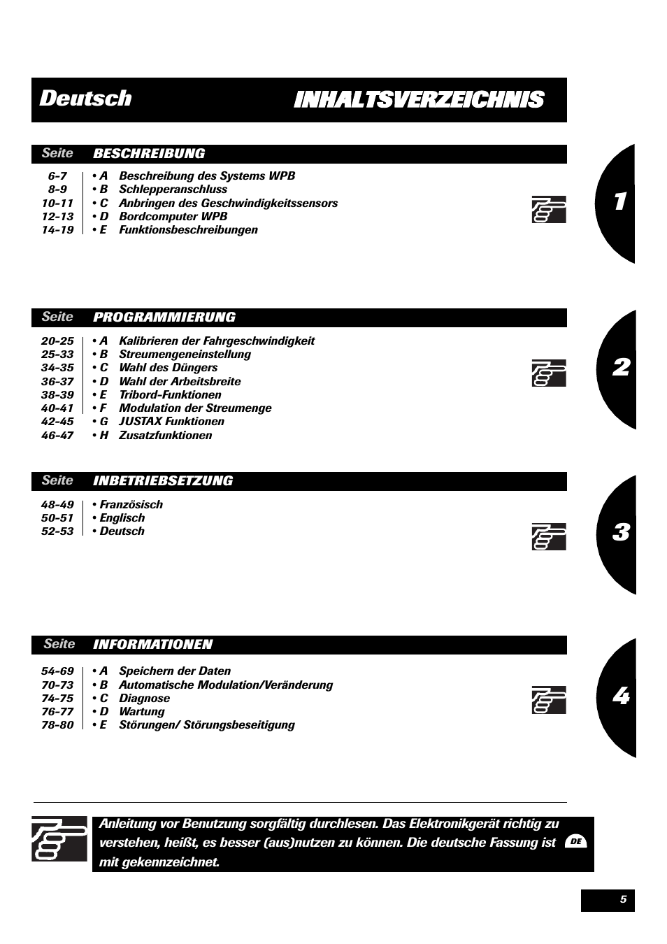 Inhaltsverzeichnis deutsch | Sulky VISION 2 WPB User Manual | Page 5 / 81
