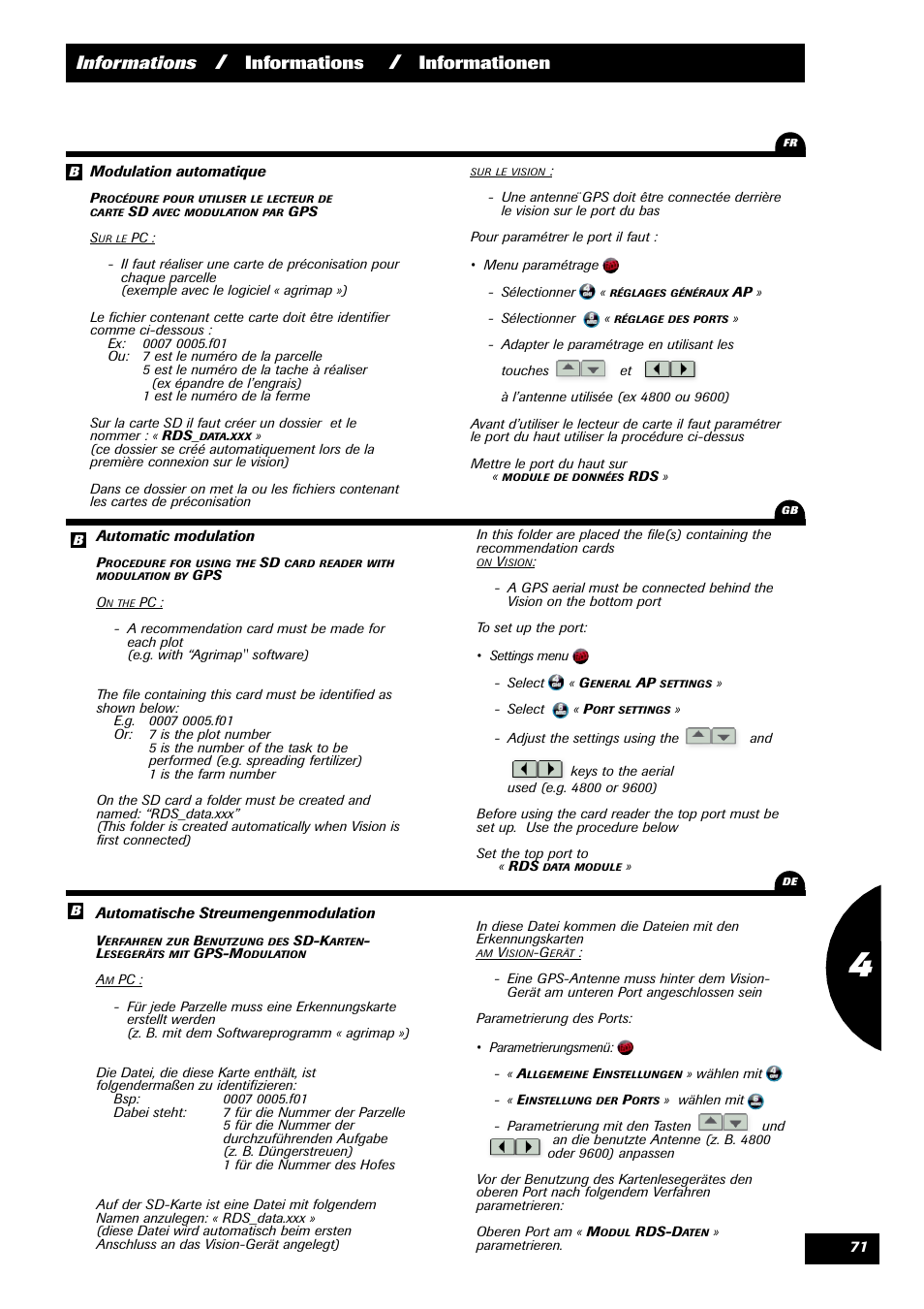 Informations, Informationen | Sulky VISION 2 WPB User Manual | Page 71 / 81