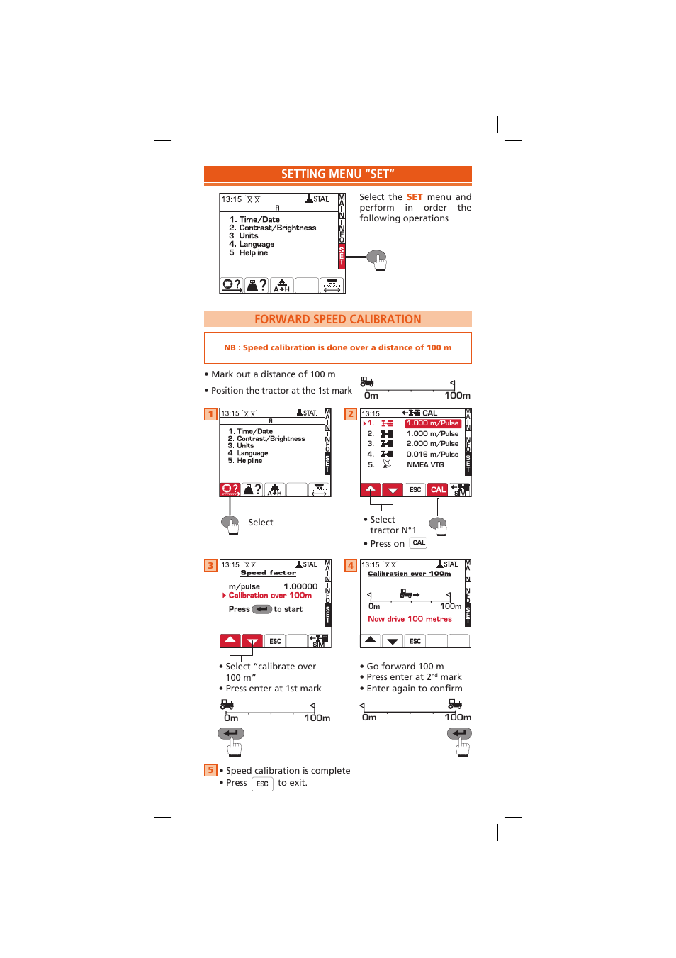 Setting menu “set, Forward speed calibration | Sulky VISION 2 WPB Quick set-up User Manual | Page 2 / 6