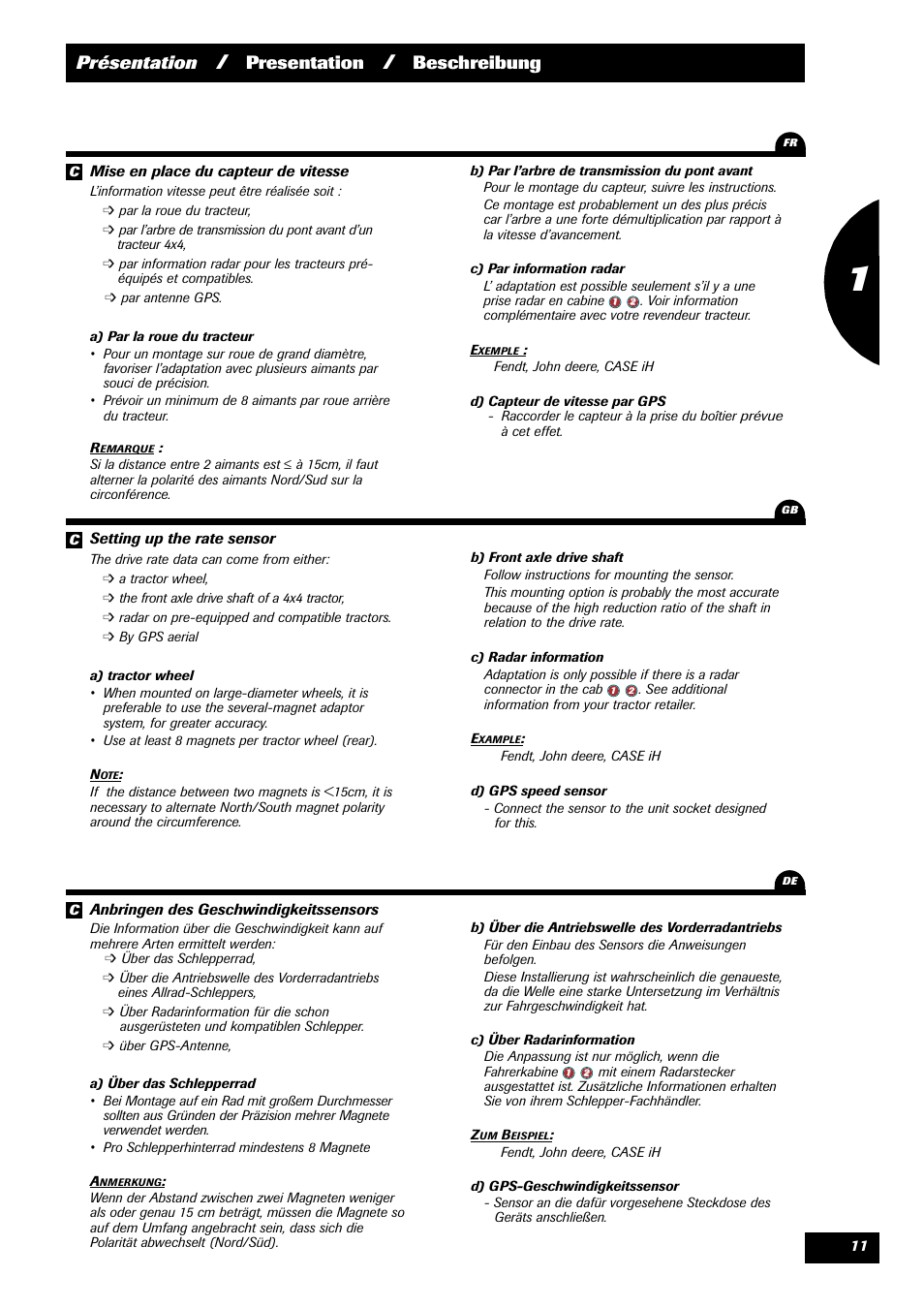 Présentation, Presentation, Beschreibung | Sulky VISION 2 DPB User Manual | Page 11 / 71