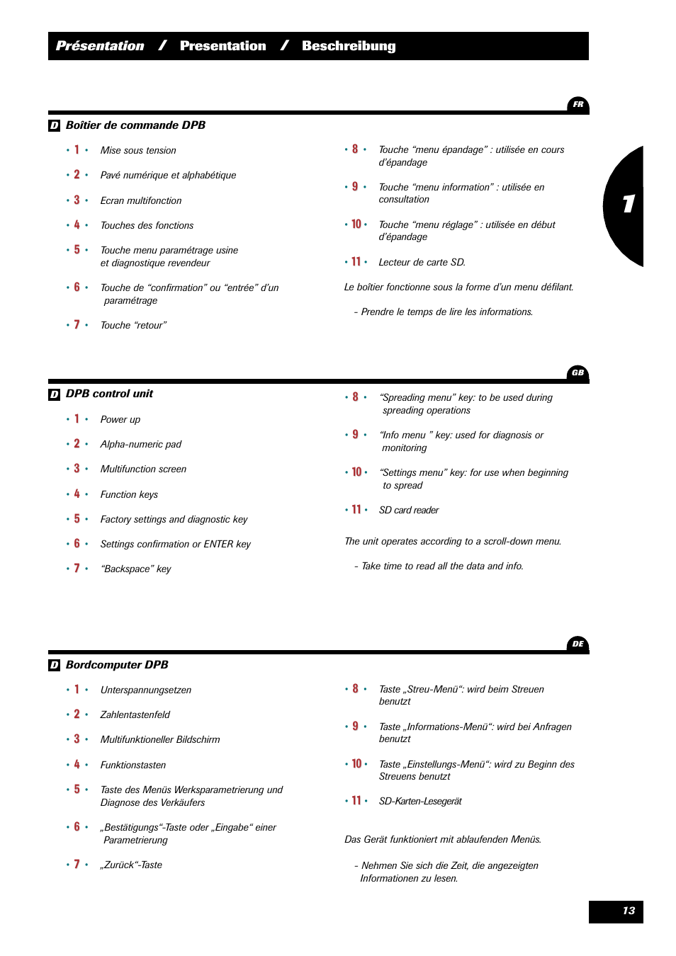 Sulky VISION 2 DPB User Manual | Page 13 / 71