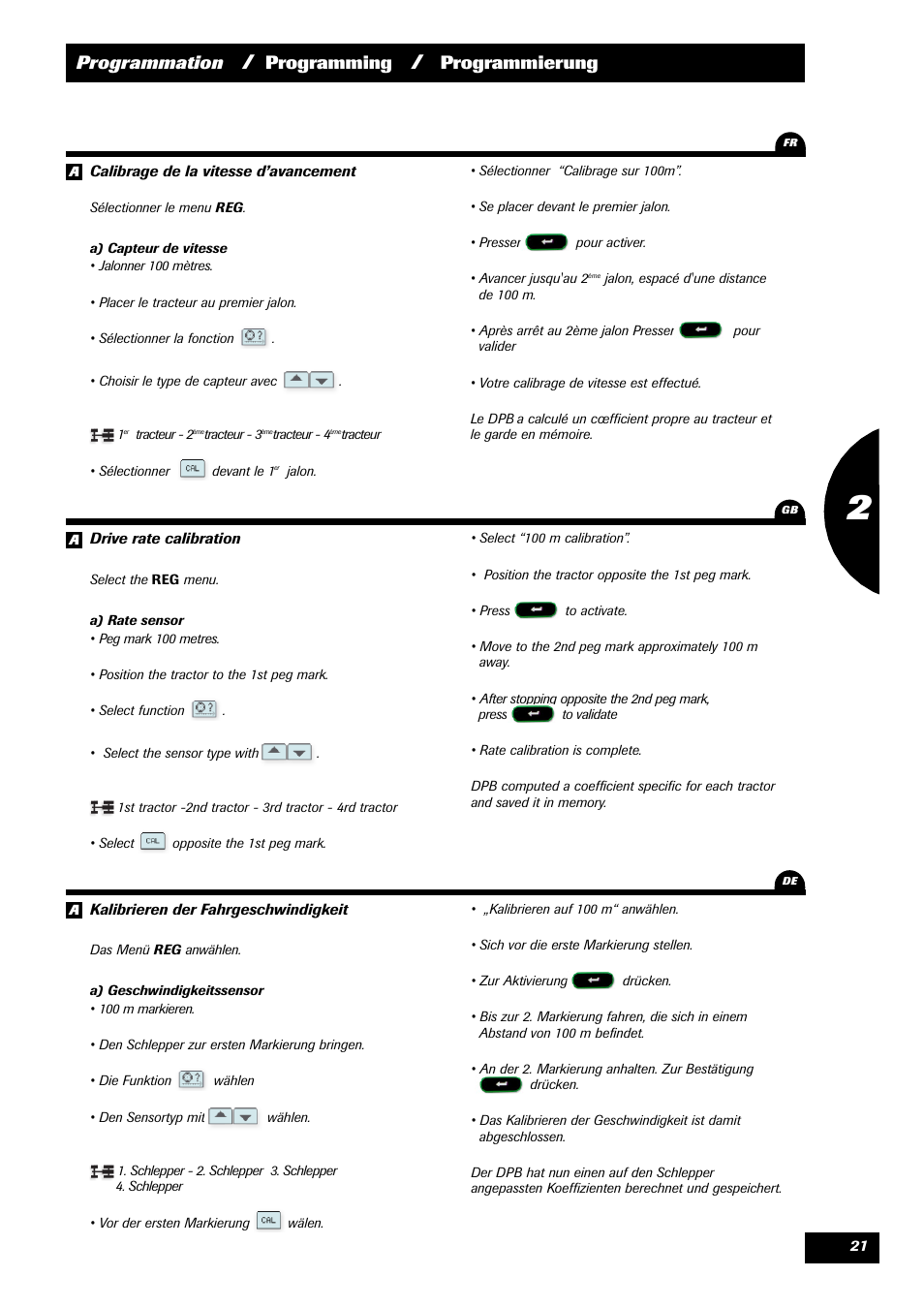 Programmation, Programming, Programmierung 1 | Sulky VISION 2 DPB User Manual | Page 21 / 71