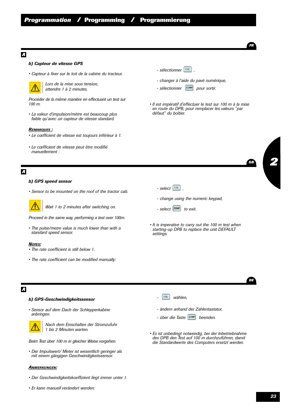 Programmation, Programming, Programmierung 1 | Sulky VISION 2 DPB User Manual | Page 23 / 71