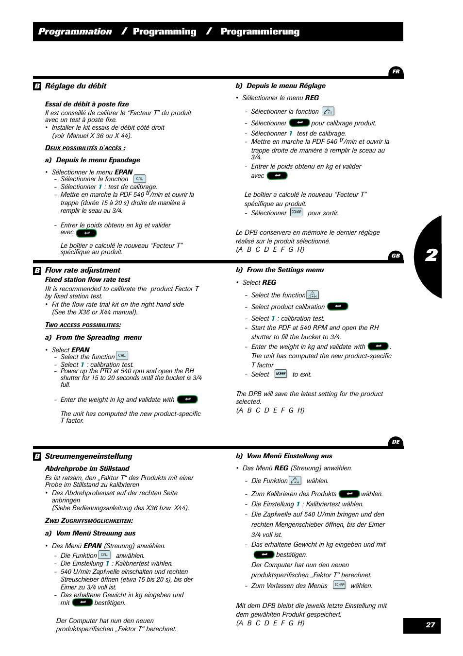 Programmation, Programming, Programmierung | Sulky VISION 2 DPB User Manual | Page 27 / 71