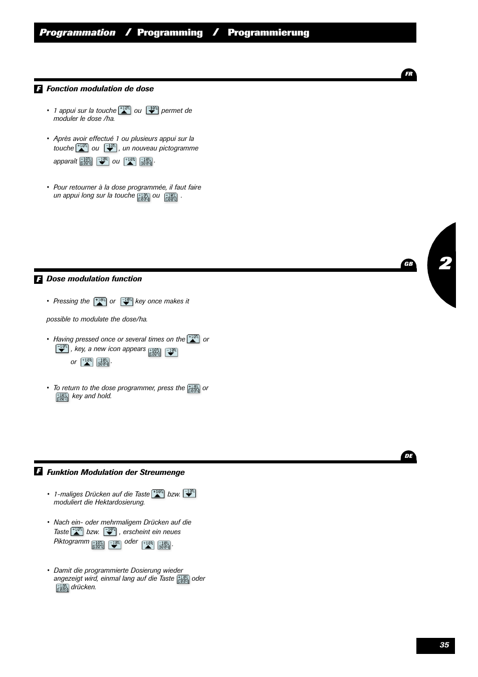 Programmation, Programming, Programmierung | Sulky VISION 2 DPB User Manual | Page 35 / 71