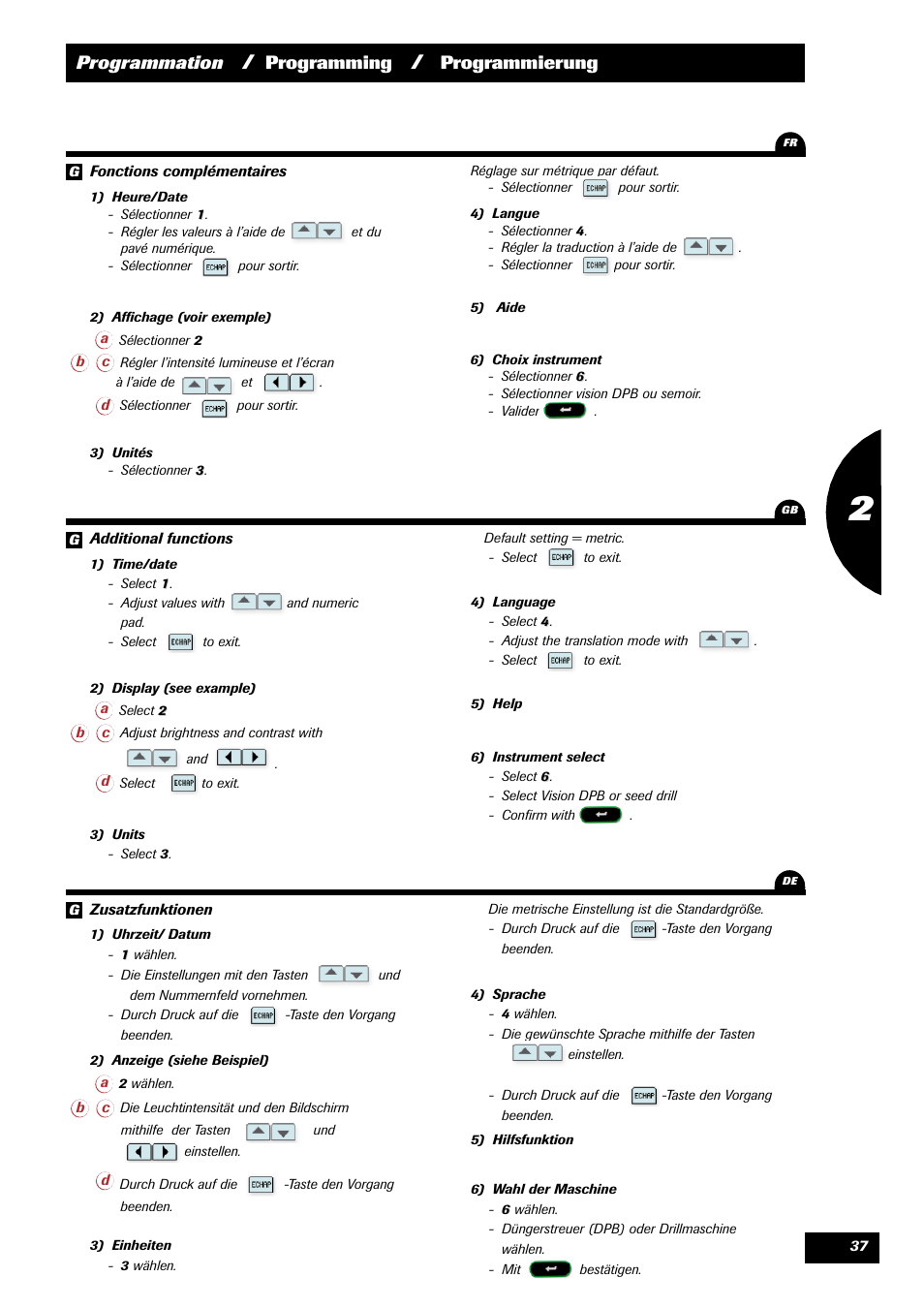 Programmation, Programming, Programmierung | Sulky VISION 2 DPB User Manual | Page 37 / 71