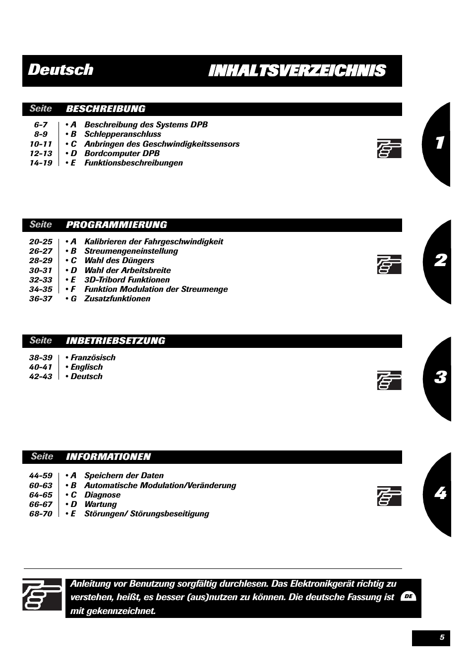 Inhaltsverzeichnis deutsch | Sulky VISION 2 DPB User Manual | Page 5 / 71