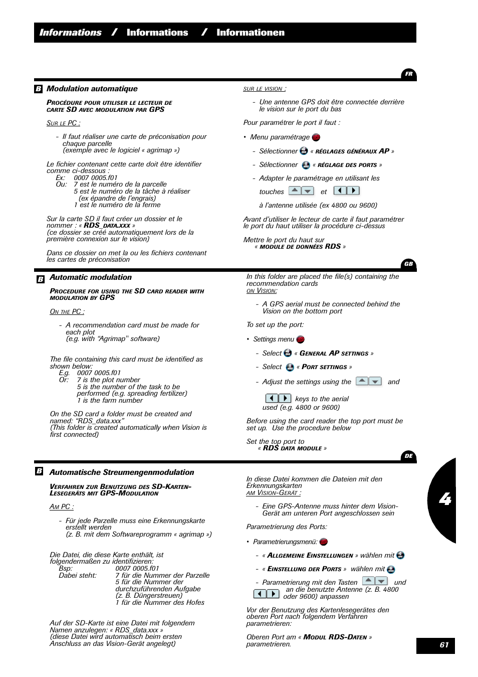 Informations, Informationen | Sulky VISION 2 DPB User Manual | Page 61 / 71