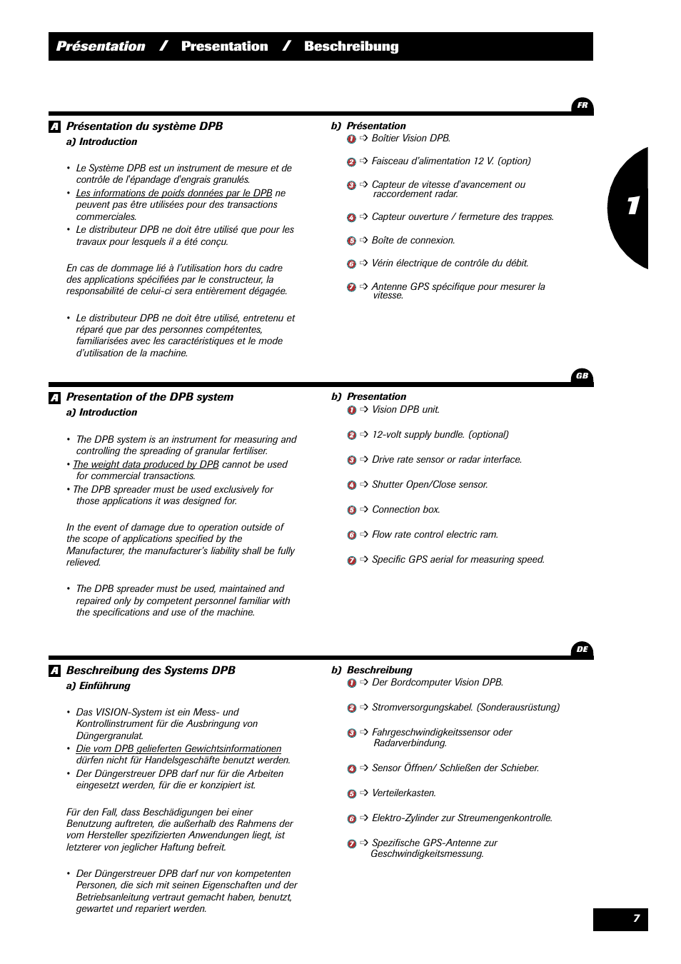 Présentation, Presentation, Beschreibung | Sulky VISION 2 DPB User Manual | Page 7 / 71