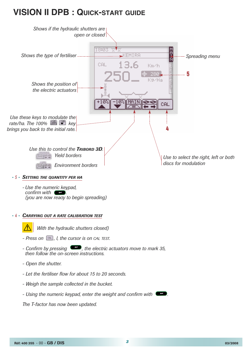 Vision ii dpb : q, Uick, Start guide | Sulky VISION 2 DPB Quick set-up User Manual | Page 3 / 4