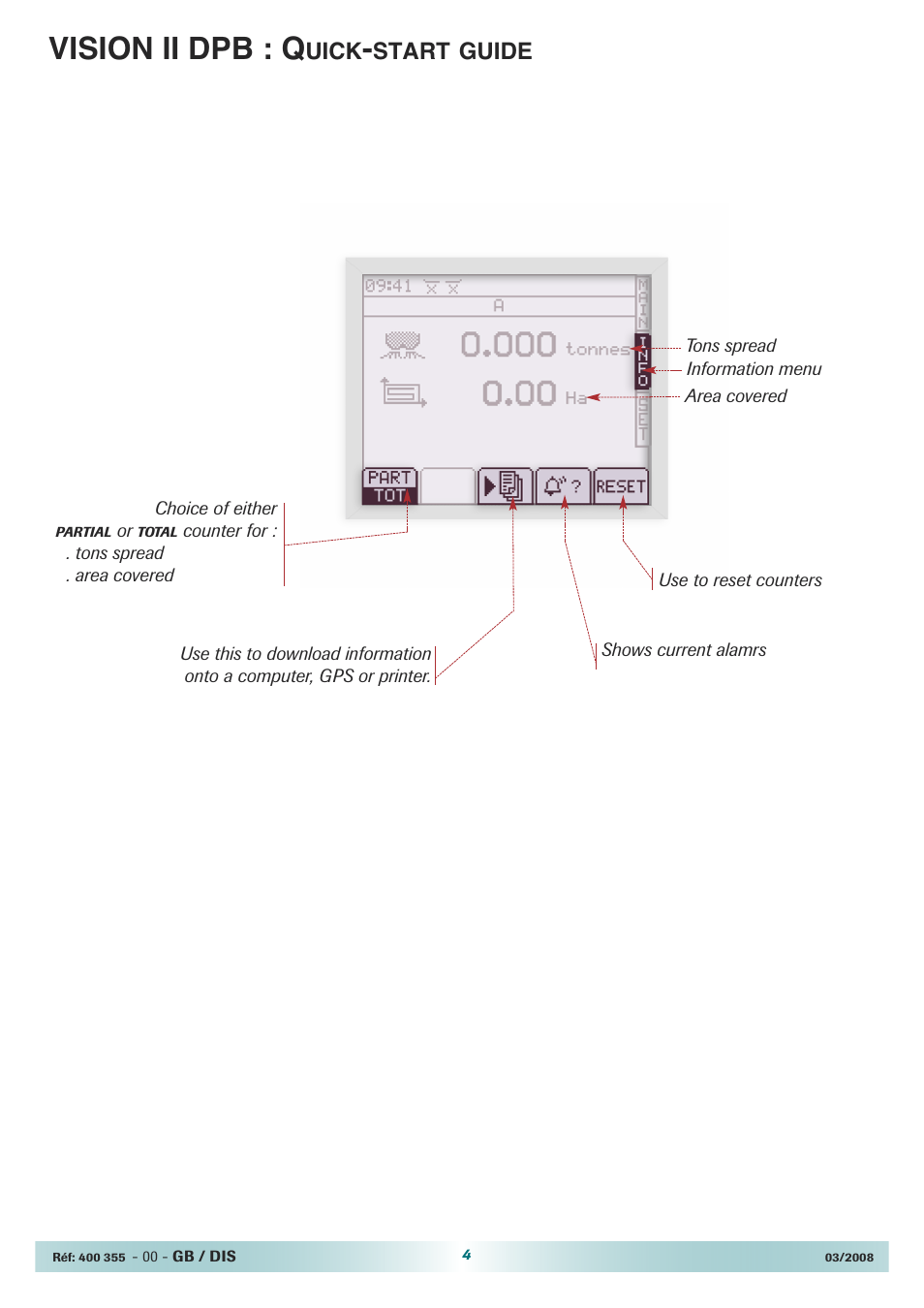 Vision ii dpb : q, Uick, Start guide | Sulky VISION 2 DPB Quick set-up User Manual | Page 4 / 4